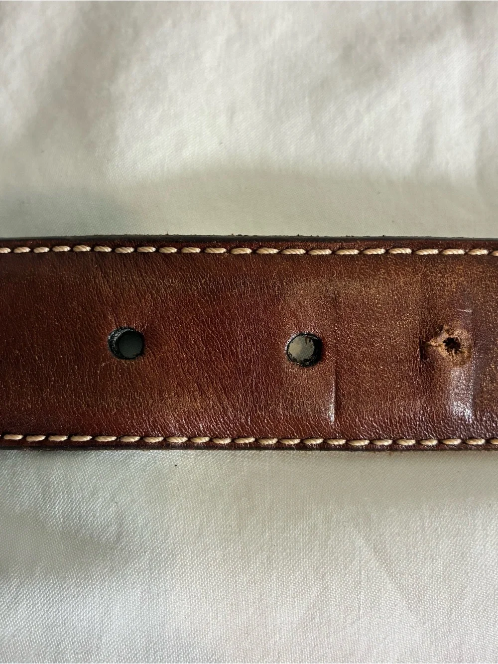 Tulliani unisex belt Sz 42 Italian saddle leather brown white stitching